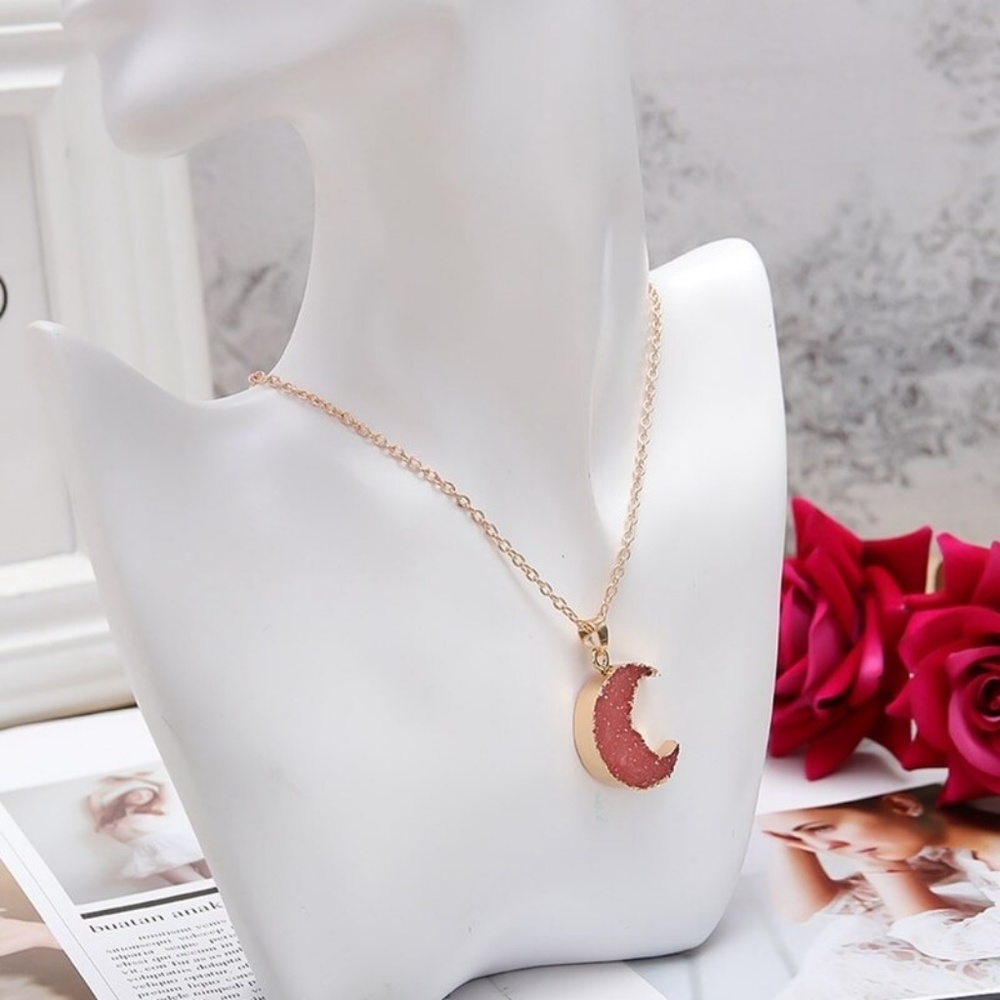 Druzy Crescent Moon Boho Necklace - Picture 4 of 4